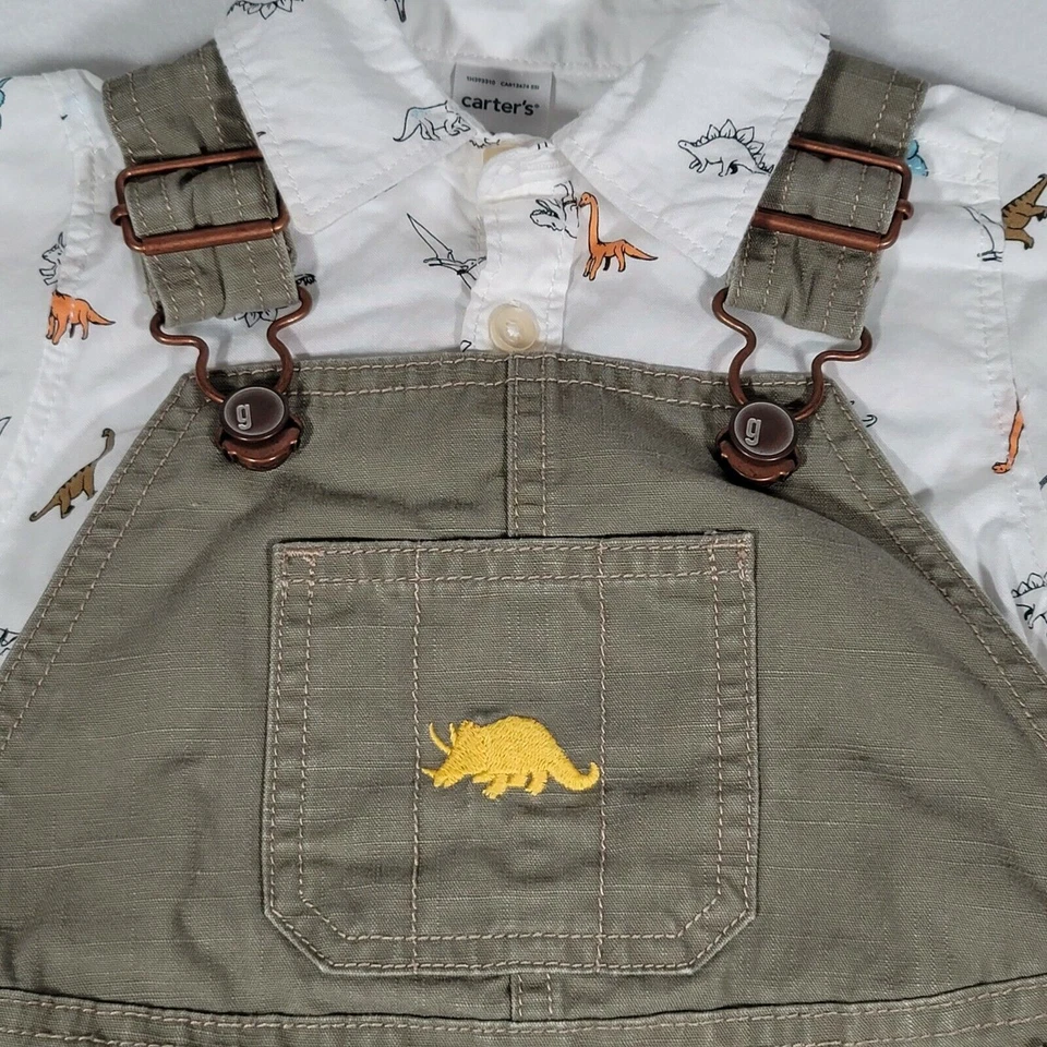 Mono vintage para niños pequeños 12-18 meses dinosaurio safari conjunto babero estilo pantalones cortos Foto 3 de 4