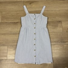 J.Crew Dress Womens 8 Blue White Stripe Button Front Seersucker Sundress Midi