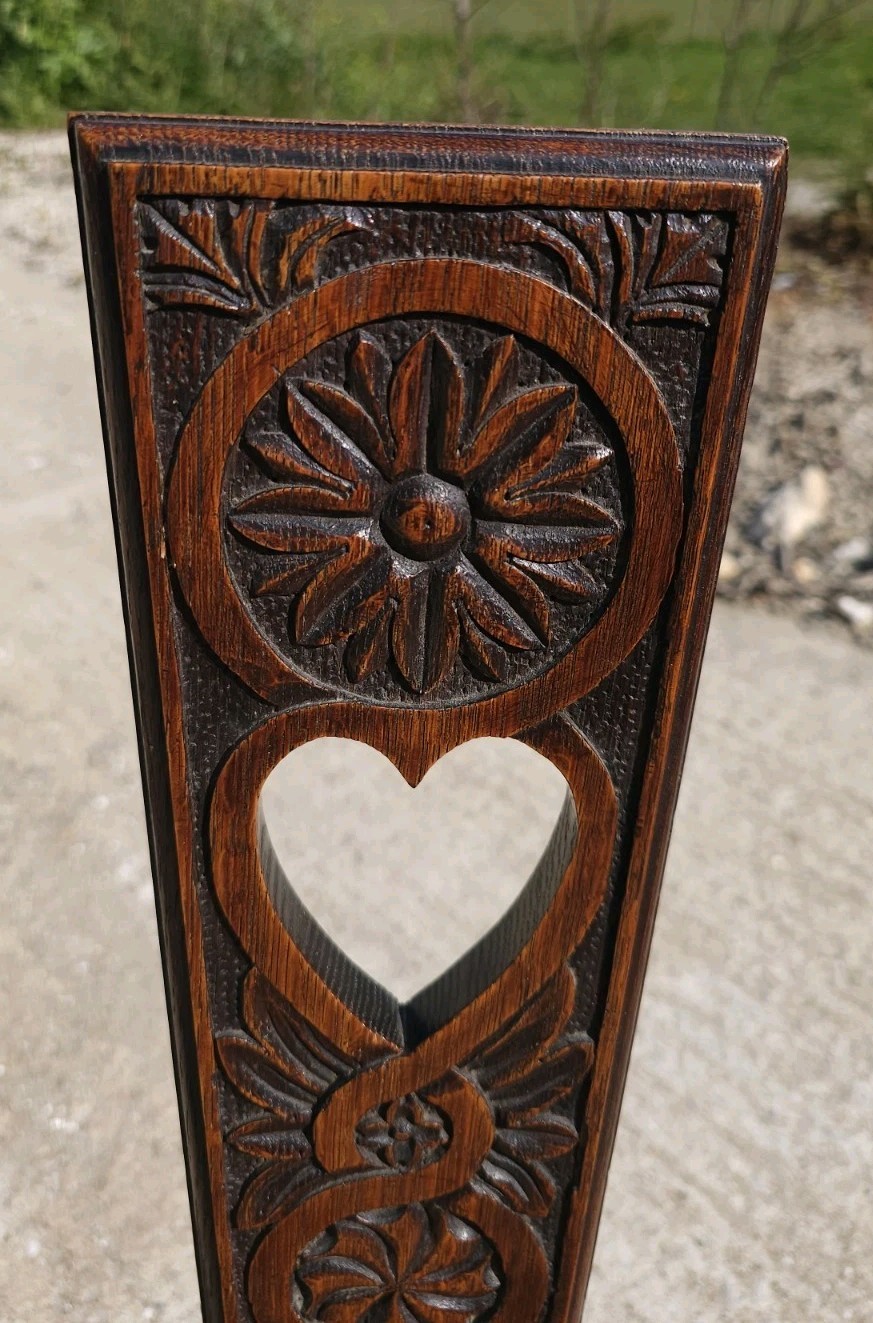 Antique Hand Carved Oak Spinning Chair — image 3