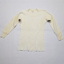 Vintage Sears Thermal Shirt Cream Waffle Knit 70s Long Sleeve Mens Medium VTG