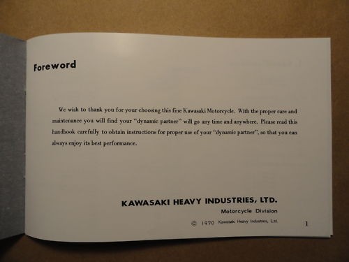 1970 Kawasaki 500 Mach III H1 Rider's Handbook Owner's Manual Owners Parts Shop - 第 3/6 張圖片