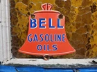 VINTAGE BELL PORCELAIN SIGN GASOLINE OIL GAS PUMP PLATE SERVICE CAR TRUCK GARAGE