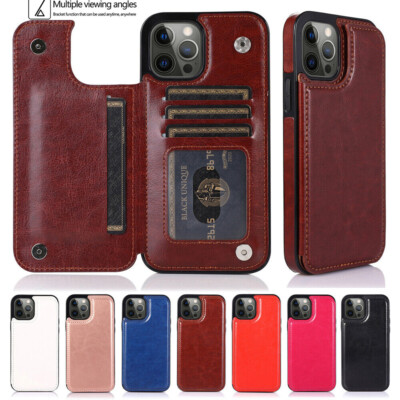 Flip Leather Wallet Card Holder Back Case Cover For iPhone 15 Pro Max 14 Plus