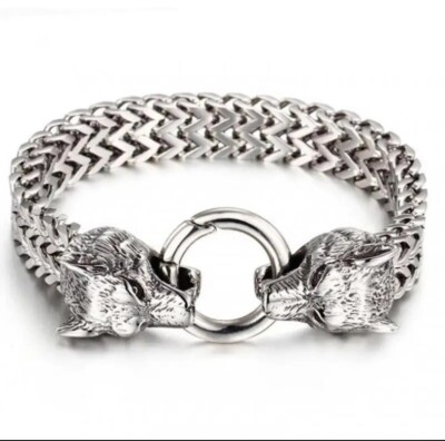 Armband Edelstahl Wikinger Wolf Silber  Viking Neu