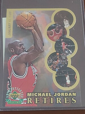 レア90S UPPERDECK JORDAN RETIREMENT CARD Michael Jordan Retires Upper Deck Authenticated Card