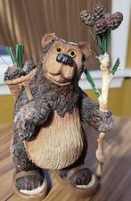 Brown Bear Figurine Resin Snow Fishing Cabin Ornaments Decor 7" Tall