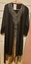 Pakistani/Indian Women's Black Gold Silk Georgette Abaya w/ Stones and Scarfs