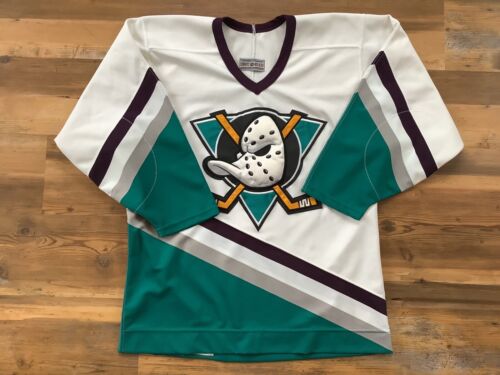 Authentic Center Ice Anaheim Mighty Ducks Hockey Jersey cut fight strap 44 48 - Picture 1 of 10
