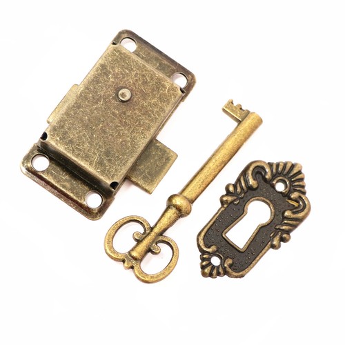 Furniture Cabinet Door Lock Kit with Key Antique Drawer Wardrobe Lock Decorative - Picture 2 of 6