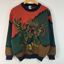 90s Knit Sweater ITALY All-over pattern Vintage Artistic Shipping From Japan 