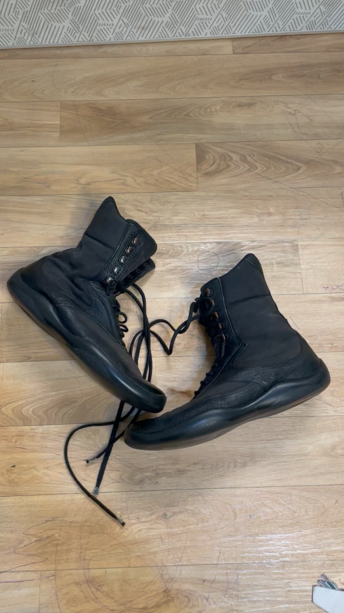 PRADA BOXING Boots High Top Cup Motorcycle black leather SHOES