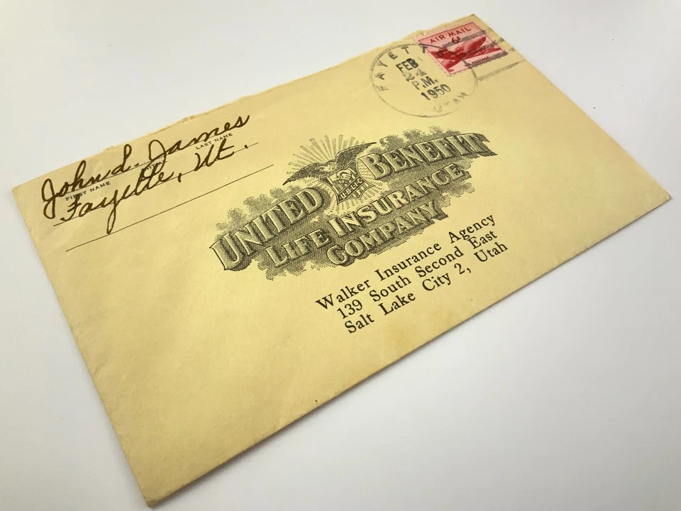 Air Mail United Benefit Life Insurance Fayette Utah 1950 USA Envelope HH289 - Image 3 of 4