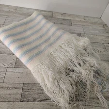 Vintage Baby Doll Blanket Throw Pastel Plaid Fringe Small Blanket 40x30