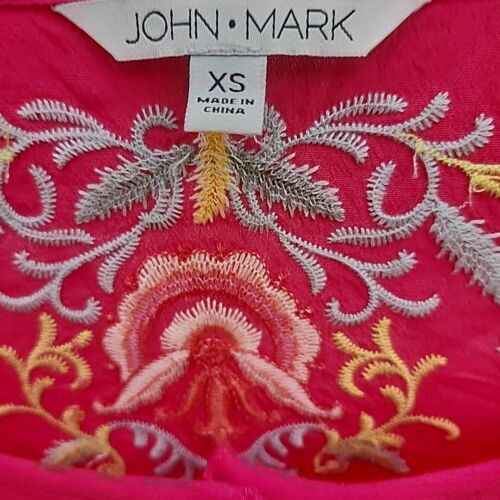 Size XS John Mark Fuchsia Floral Embroidered 3/4 Sleeve Blouse Baby Doll Boho - Picture 3 of 11