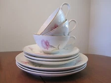 VINTAGE ROYAL COURT JAPAN CARNATION DESSERT SET 3 CUPS, SAUCERS, PLATES