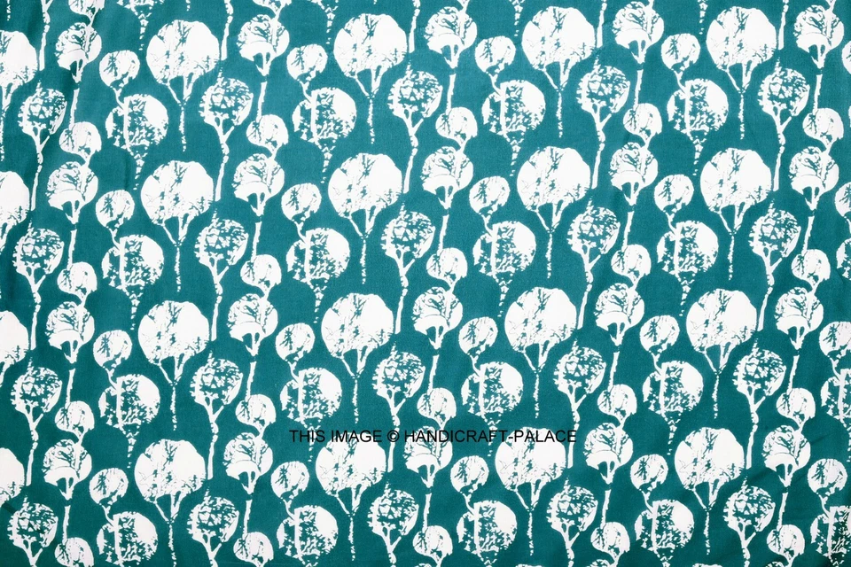 By Yard Indian Hand Block Print Fabric 100% Cotton Bagr Green Ikat - Image 3 of 3