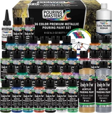 Pouring Masters 36-Color Metallic Ready to Pour Acrylic Pouring Paint Set with S