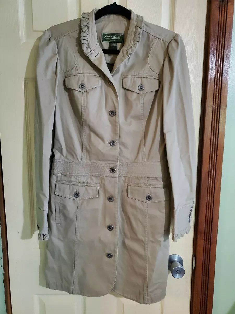 Eddie Bauer Vintage Trench Coat Khaki Ruffle Womens Size