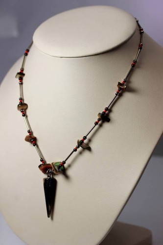 Beautiful Abalone Shell & Bar Beads Necklace 17” - 6931 - Picture 3 of 5