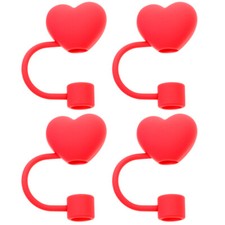 4PCS Cute Heart Shaped Straw Caps Straw Covers Decorative Straw End Plugs