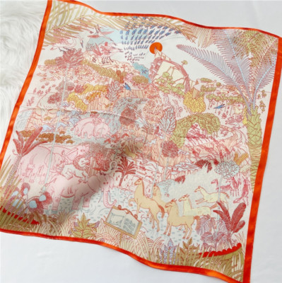 100% Mulberry Silk Animal Park Pink Printed Square Scarf 53cm