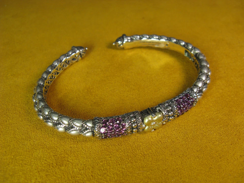 BARBARA BIXBY GRANATE LOTO PÉTALO BRAZALETE PIEDRAS PRECIOSAS FLOR TALLADA SS18K Regalo Foto 2 de 3