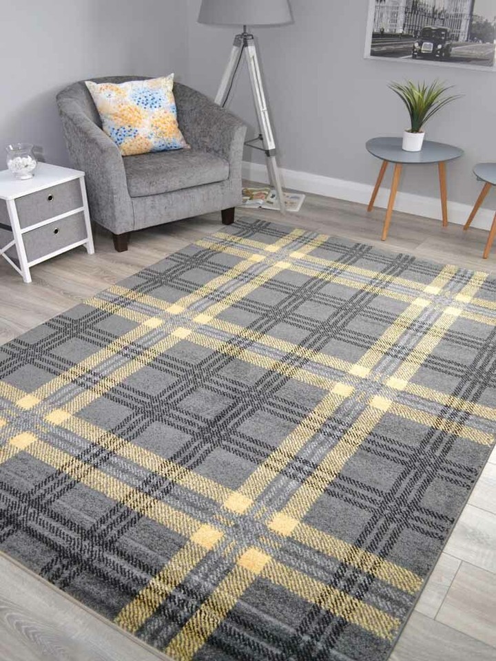 Modern Soft Tartan Rugs Highland Check Long Floor Runner Small Extra