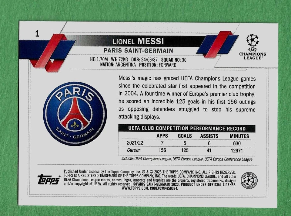 Lionel Messi 2022-23 Topps #1 PINK SPARKLE Barcelona PSG Inter Miami *CORNER* - Image 3 of 3
