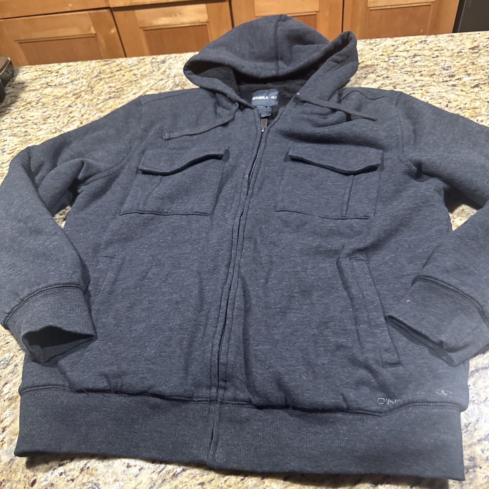 Y2K O'Neill Plaid Fleece Full Zip Hoodie Men’s Medium Black Sherpa Lined Cpix