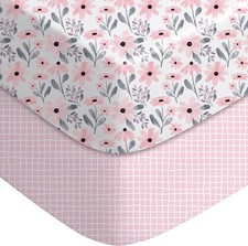 Crib Sheets Girl 2 Pack, 52x28 Fitted Baby Crib Sheet Fits for Standard Crib and