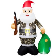 6FT Camo Suit Santa Claus Christmas Inflatable Decorations Outdoor Blow up Li...