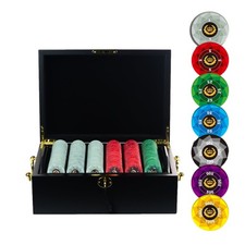 MRC POKER 500 PIÈCES COURONNE DE LAURIER CÉRAMIQUE JETONS DE POKER SET ÉTUI EN BOIS D'ACAJOU