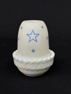 Mosser Mini Iridescent Art Glass Fairy Lamp with Blue Stars