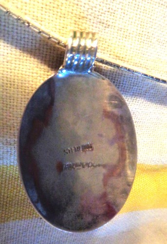 Nachlassstück Sterling 925 Vintage großer ovaler MOP Anhänger signiert 16" Schlangenkette - Bild 3 von 3