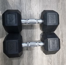 Hex Dumbbells 12.5kg Pair Hexagonal Weight Rubber Encased For Home Gym Fitness