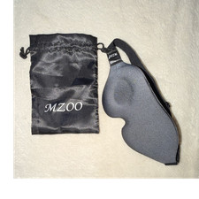 MZOO 3D Contoured Sleep Mask w/ Eye Cups, Black/Gray, Drawstring Pouch