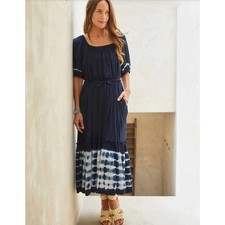 NEW Karen Kane $178 2X Costa Palmas Navy Blue Tie Dye Puff Sleeve Midi Dress