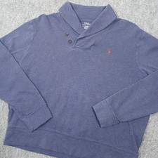 Polo Ralph Lauren Luxury Jersey Shawl Pullover Sweater Mens L Blue Knit Preppy