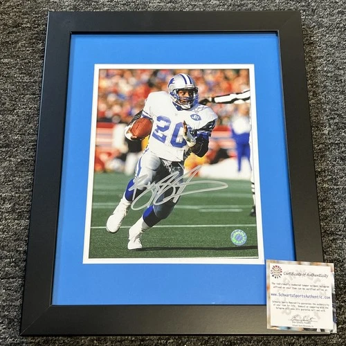Barry Sanders Signed Photo Autographed 13x16 Framed (In Blue) - (SCHWARTZ COA)