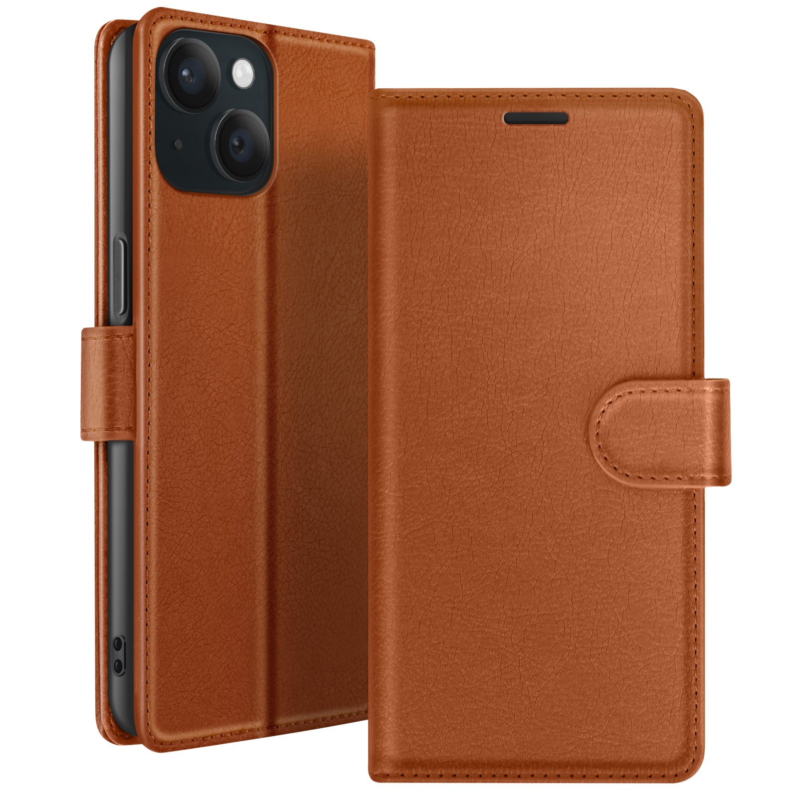 Étui portefeuille pour iPhone 15 en simili cuir marron, finition haut de gamme Zanaé