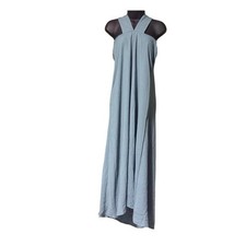 Halara Sleeveless Light Blue Linen Feel Maxi Dress with Halter Wrap Neck Small