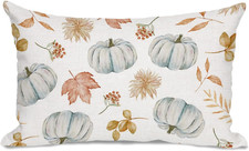 Fall Pillow Cover 12x20 Pumpkins Leaves Seamless Pattern Watercolor Brown Throw