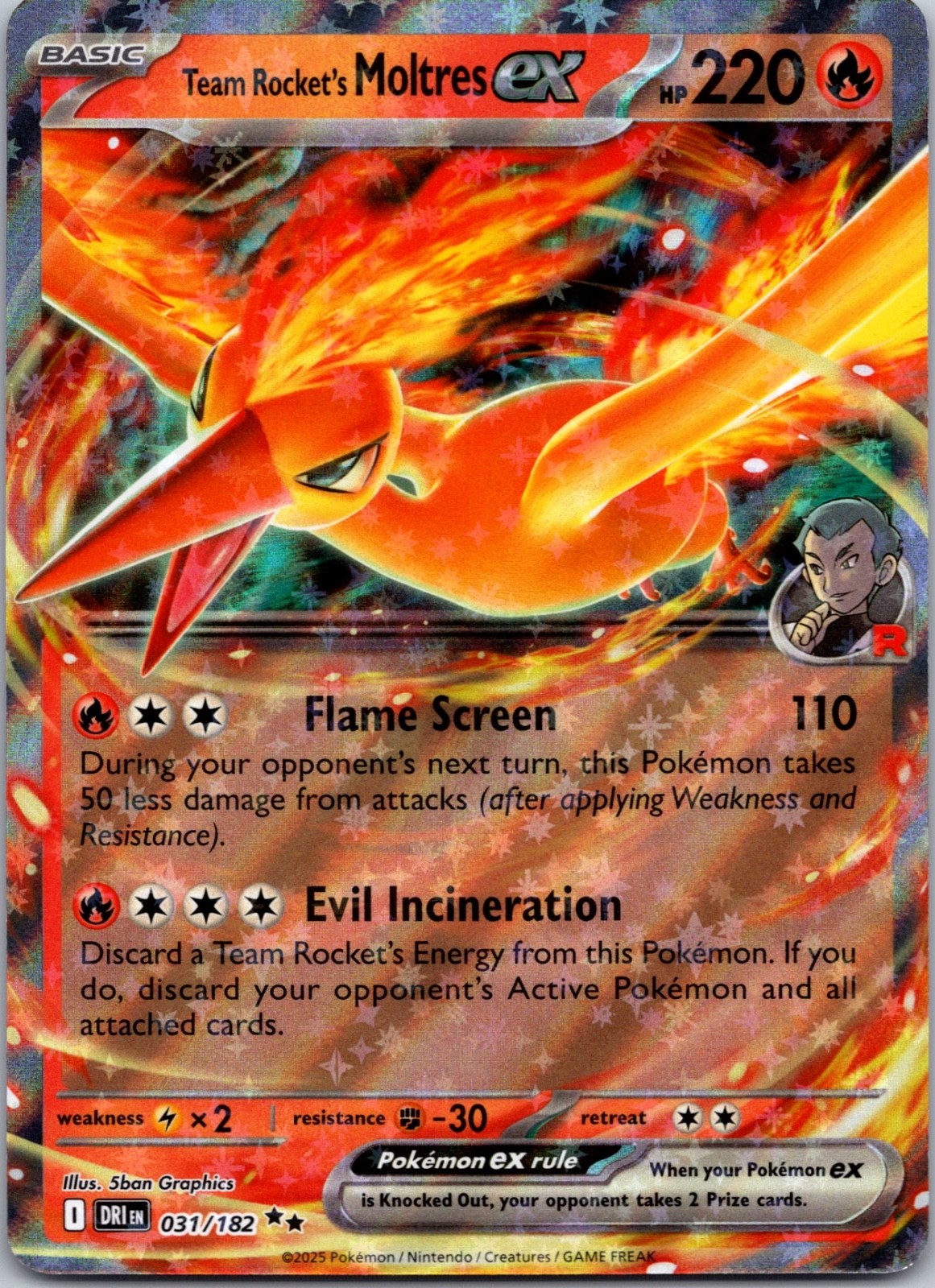 Team Rocket's Moltres EX 031/182 NM Pokemon Card TCG