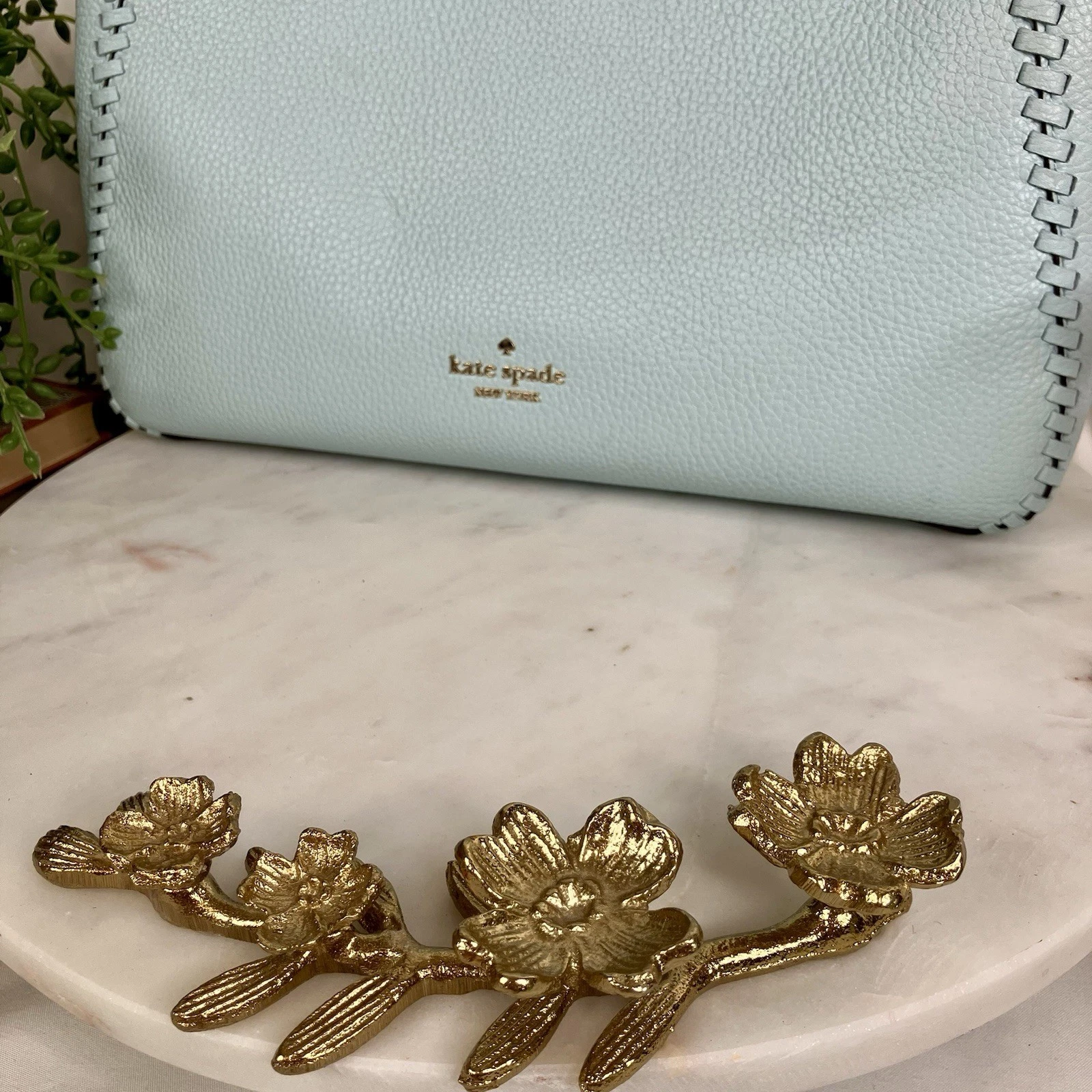 Borsa a tracolla Kate Spade Leila punto frusta borsetta pelle ciottolata blu nuova senza etichette