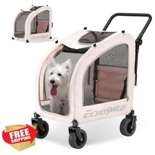 EchoSmile Pet Stroller Pink 4 Wheels Foldable Dog Cat Carrier 135 lbs