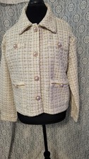 NWT Simply Southern Ivory Gold Metallic Tweed Jacket Blazer Large L