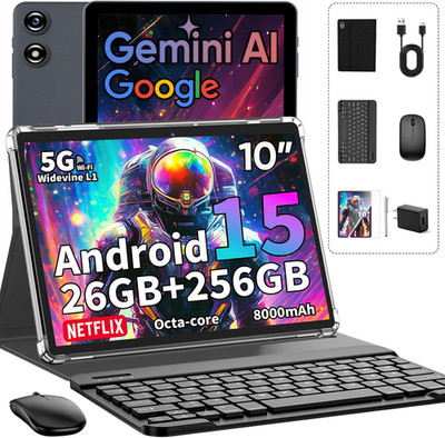 2026 Android 15 Tablet with Keyboard, 26GB+256GB+2TB Expand, 10 Inch Tablet PC w