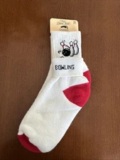 VTG Socks Bowling Design for Bare Feet USA Quarter 90s 9-11 White Acrylic Blend