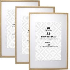 Wooden Boxed Picture Frames Set of 3 with A2 Acid Free Mounts for Wall Hanging