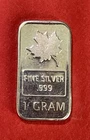 Solid Silver Maple Leaf Bar, 1 Gram .999 Pure Silver!